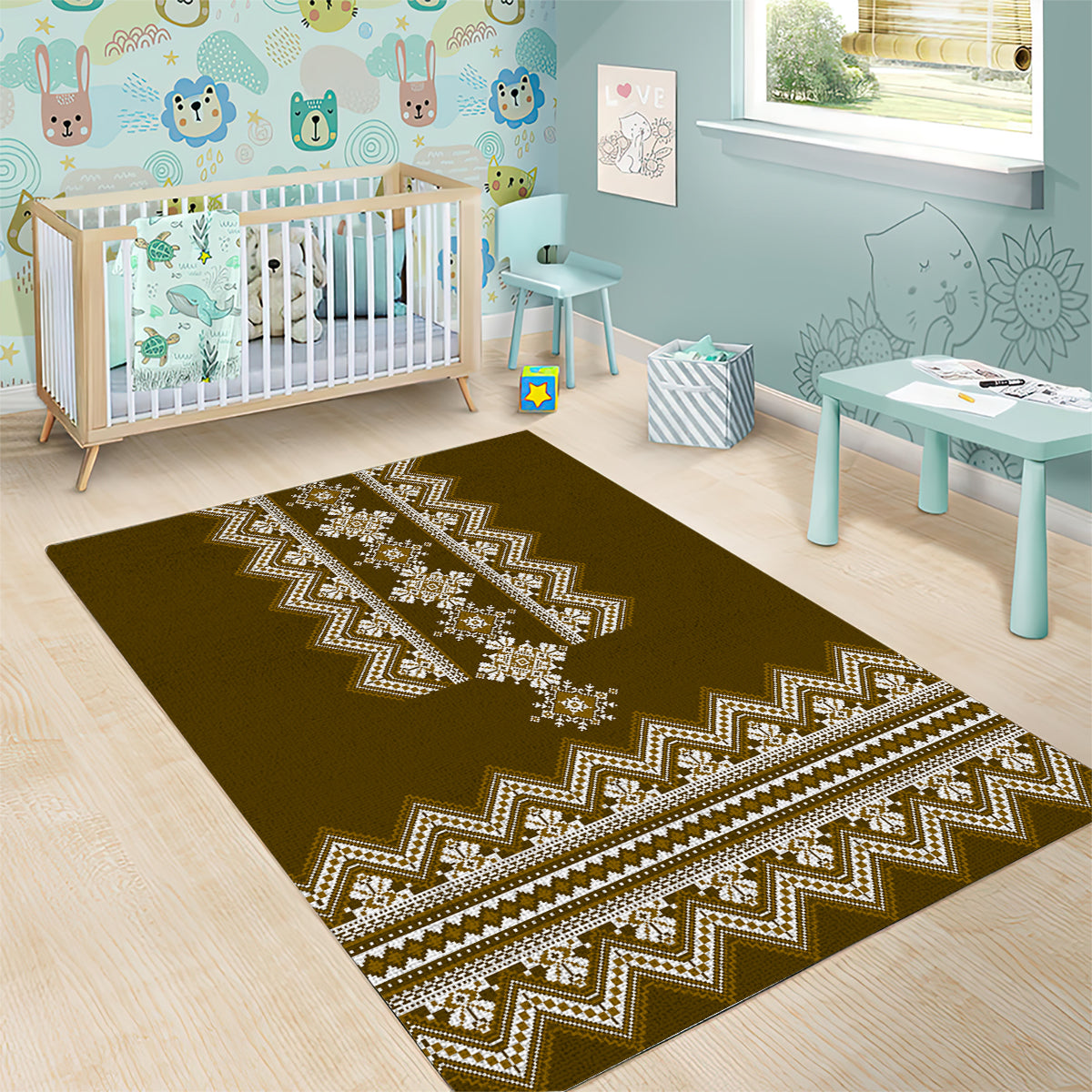 Ukraine Folk Pattern Area Rug Ukrainian Wood Brown Version - Wonder Print Shop