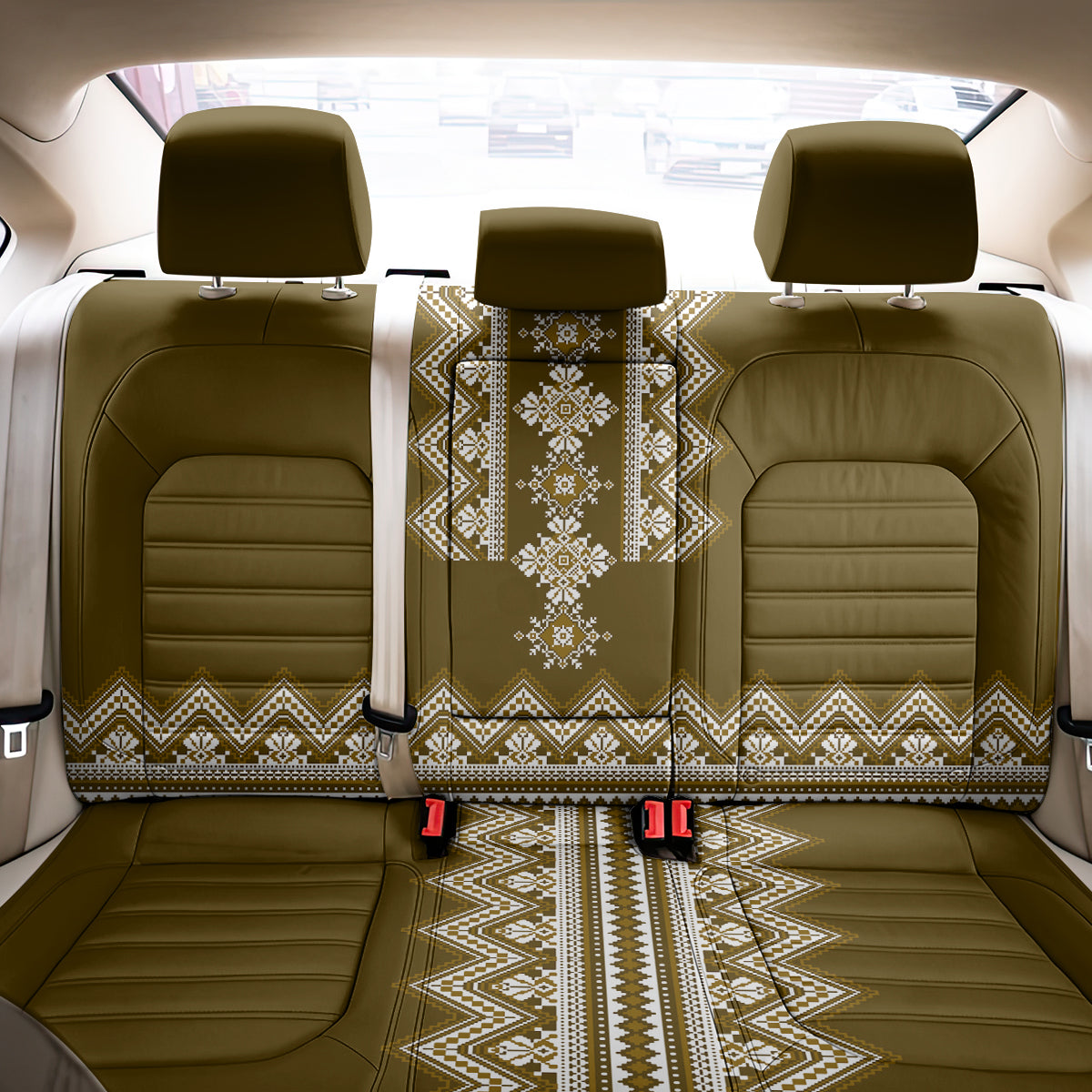 Ukraine Folk Pattern Back Car Seat Cover Ukrainian Wood Brown Version - Wonder Print Shop