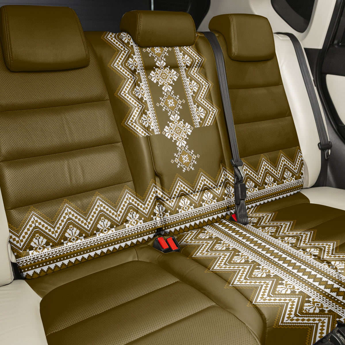Ukraine Folk Pattern Back Car Seat Cover Ukrainian Wood Brown Version - Wonder Print Shop