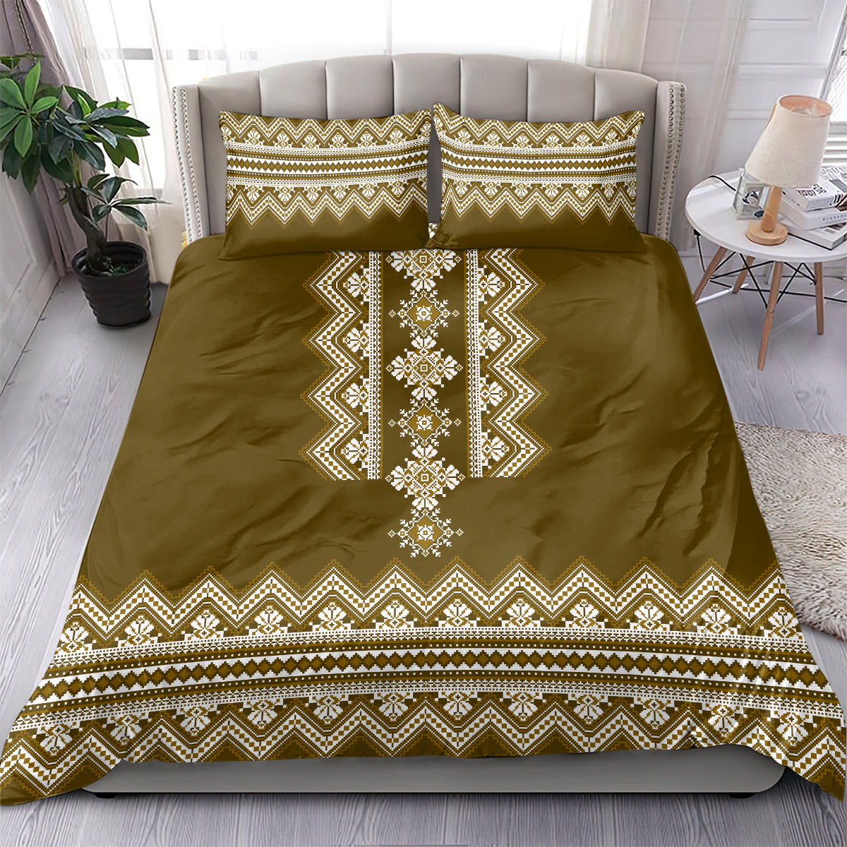 Ukraine Folk Pattern Bedding Set Ukrainian Wood Brown Version - Wonder Print Shop
