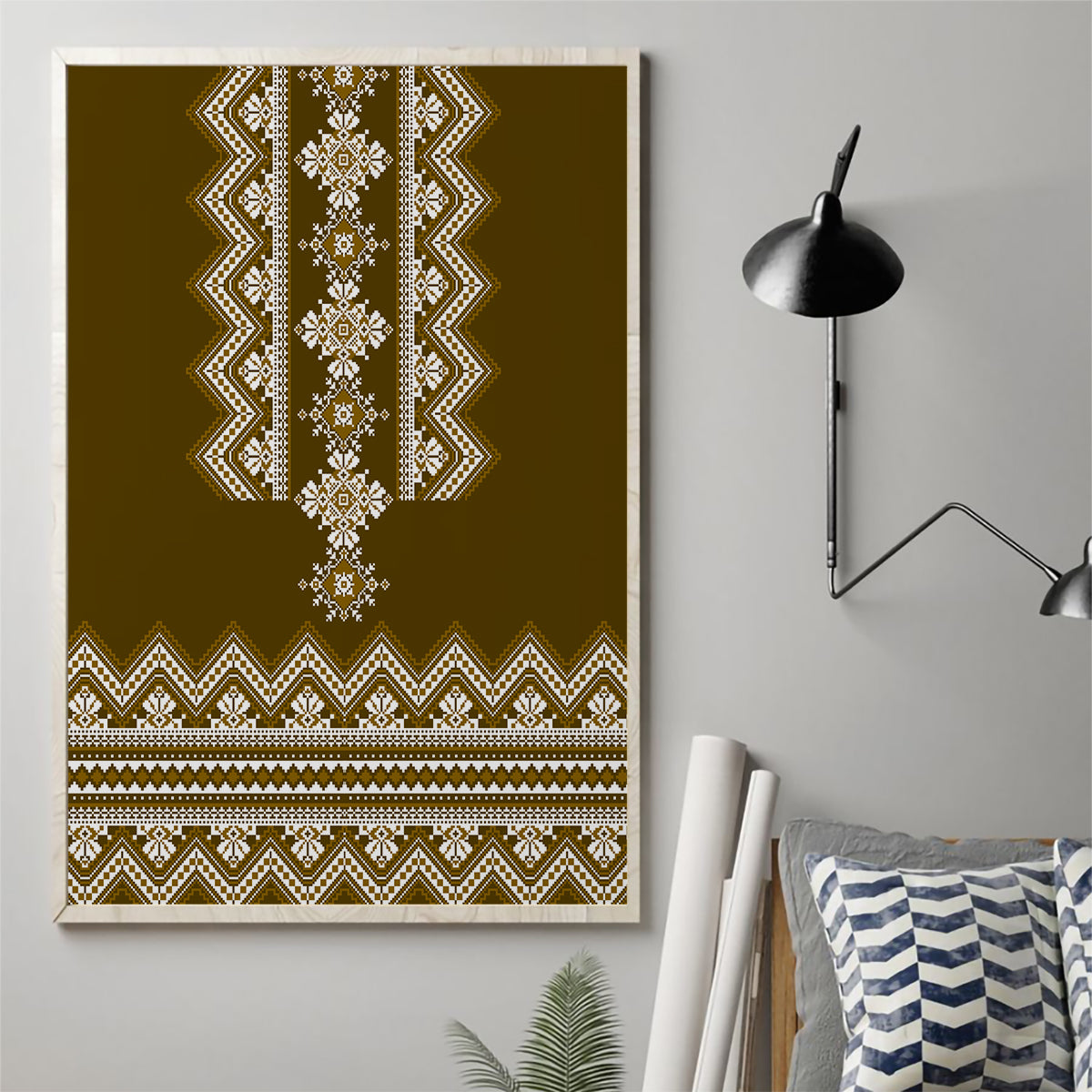 Ukraine Folk Pattern Canvas Wall Art Ukrainian Wood Brown Version - Wonder Print Shop