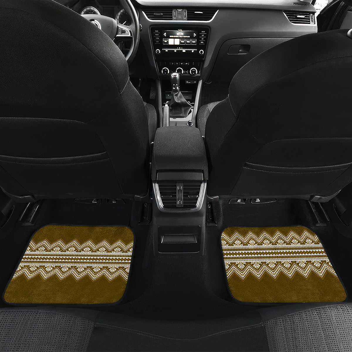 Ukraine Folk Pattern Car Mats Ukrainian Wood Brown Version - Wonder Print Shop