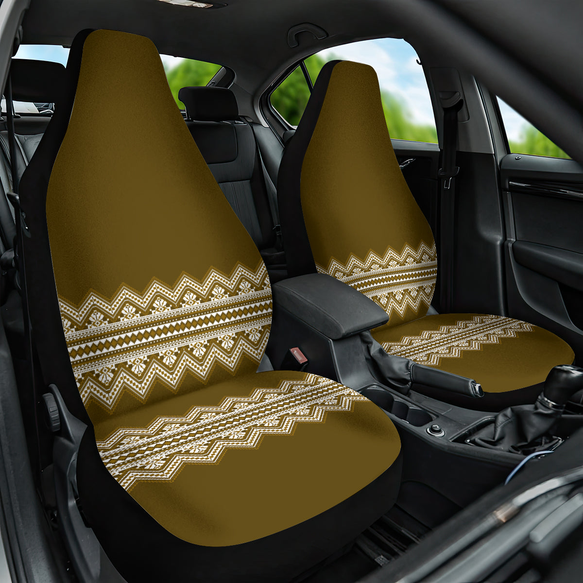 Ukraine Folk Pattern Car Seat Cover Ukrainian Wood Brown Version - Wonder Print Shop