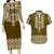 Ukraine Folk Pattern Couples Matching Long Sleeve Bodycon Dress and Hawaiian Shirt Ukrainian Wood Brown Version - Wonder Print Shop