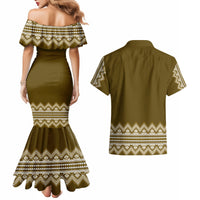 Ukraine Folk Pattern Couples Matching Mermaid Dress and Hawaiian Shirt Ukrainian Wood Brown Version - Wonder Print Shop