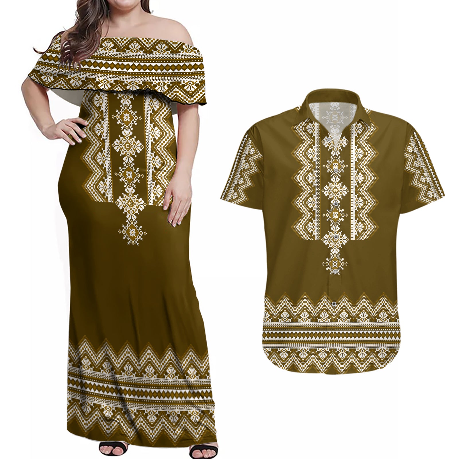 ukraine-folk-pattern-couples-matching-off-shoulder-maxi-dress-and-hawaiian-shirt-ukrainian-wood-brown-version