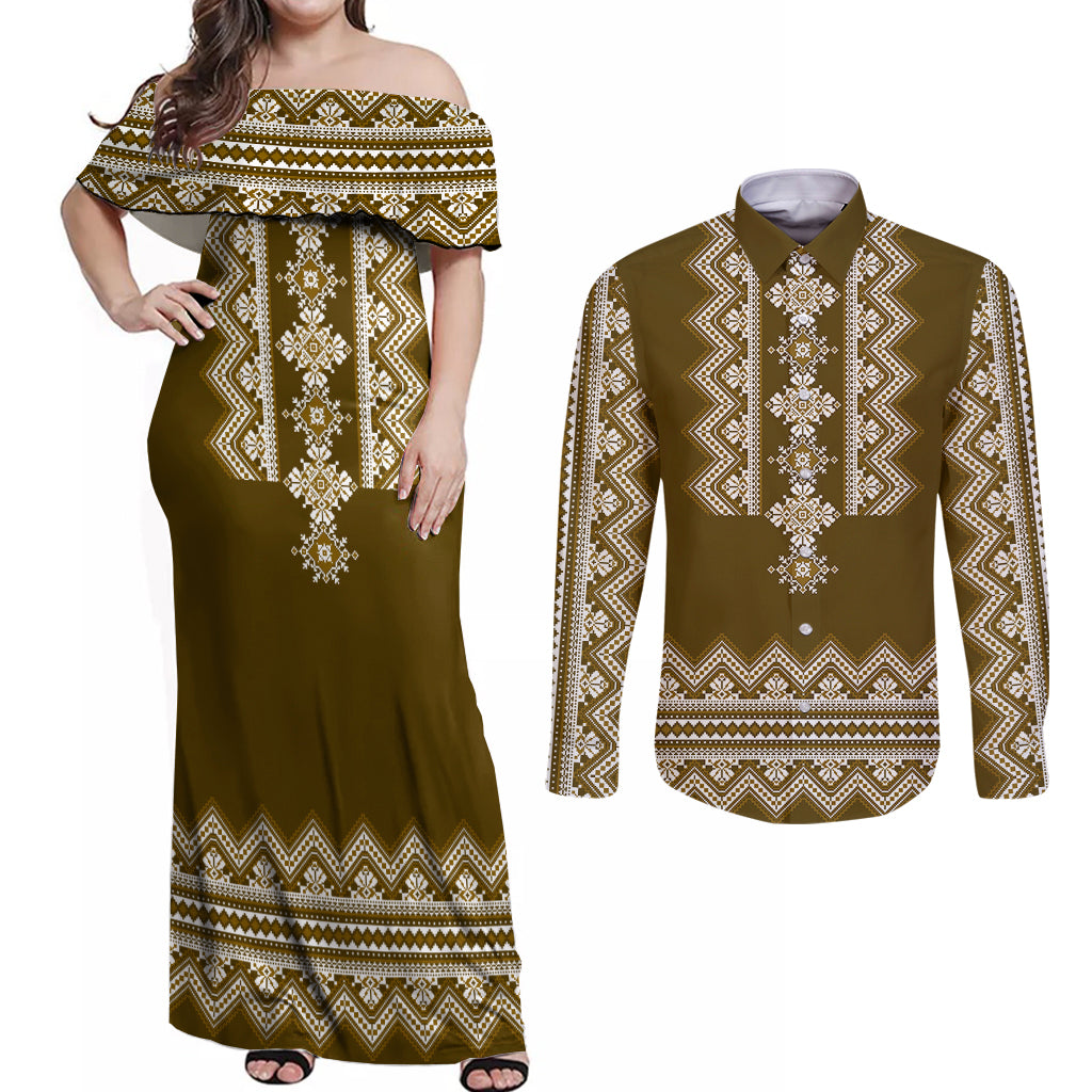 ukraine-folk-pattern-couples-matching-off-shoulder-maxi-dress-and-long-sleeve-button-shirt-ukrainian-wood-brown-version