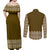 Ukraine Folk Pattern Couples Matching Off Shoulder Maxi Dress and Long Sleeve Button Shirt Ukrainian Wood Brown Version - Wonder Print Shop