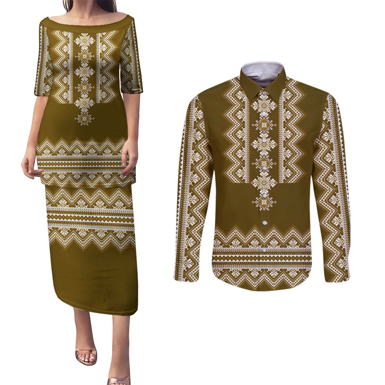 ukraine-folk-pattern-couples-matching-puletasi-dress-and-long-sleeve-button-shirt-ukrainian-wood-brown-version