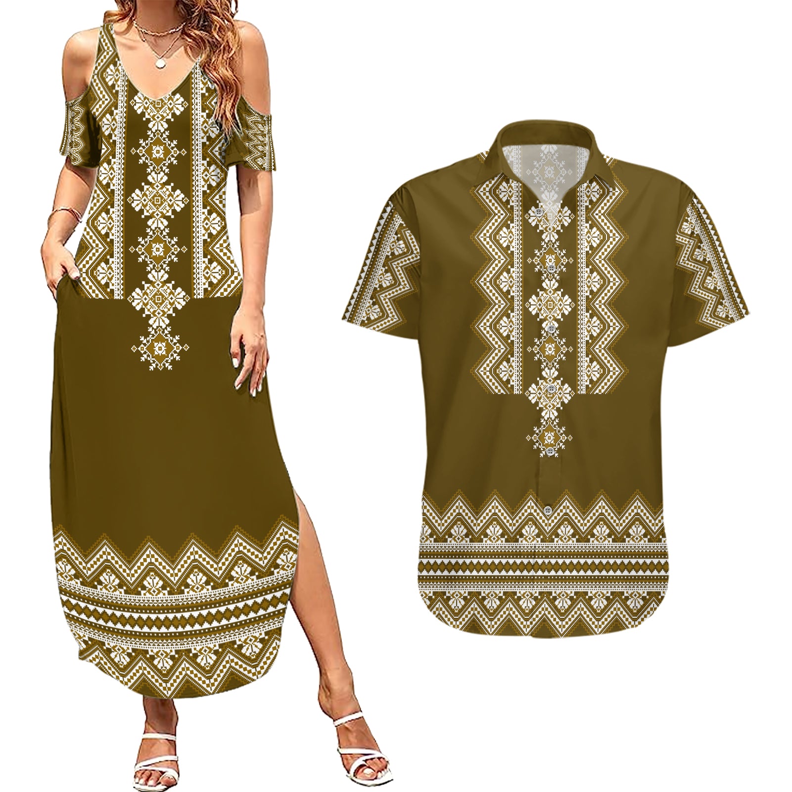 ukraine-folk-pattern-couples-matching-summer-maxi-dress-and-hawaiian-shirt-ukrainian-wood-brown-version