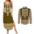 Ukraine Folk Pattern Couples Matching Summer Maxi Dress and Long Sleeve Button Shirt Ukrainian Wood Brown Version - Wonder Print Shop