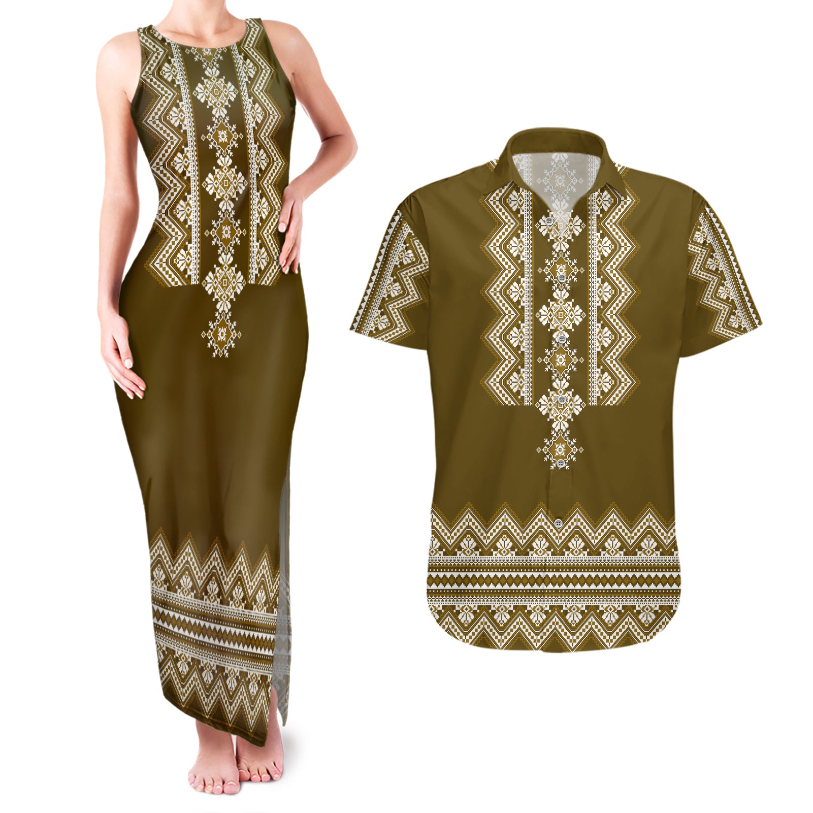 ukraine-folk-pattern-couples-matching-tank-maxi-dress-and-hawaiian-shirt-ukrainian-wood-brown-version