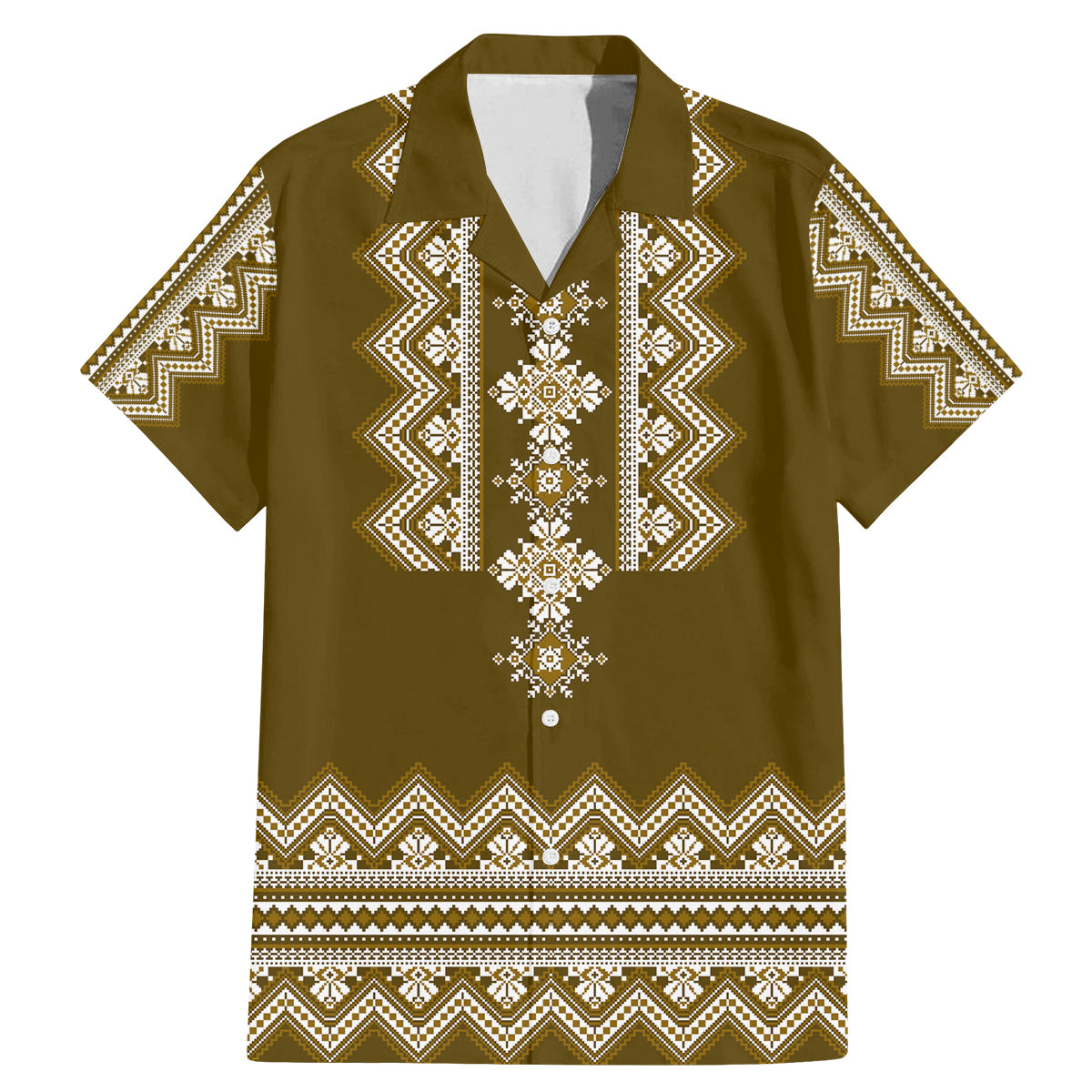 Ukraine Folk Pattern Family Matching Mermaid Dress and Hawaiian Shirt Ukrainian Wood Brown Version - Wonder Print Shop