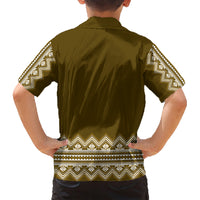 Ukraine Folk Pattern Family Matching Short Sleeve Bodycon Dress and Hawaiian Shirt Ukrainian Wood Brown Version - Wonder Print Shop