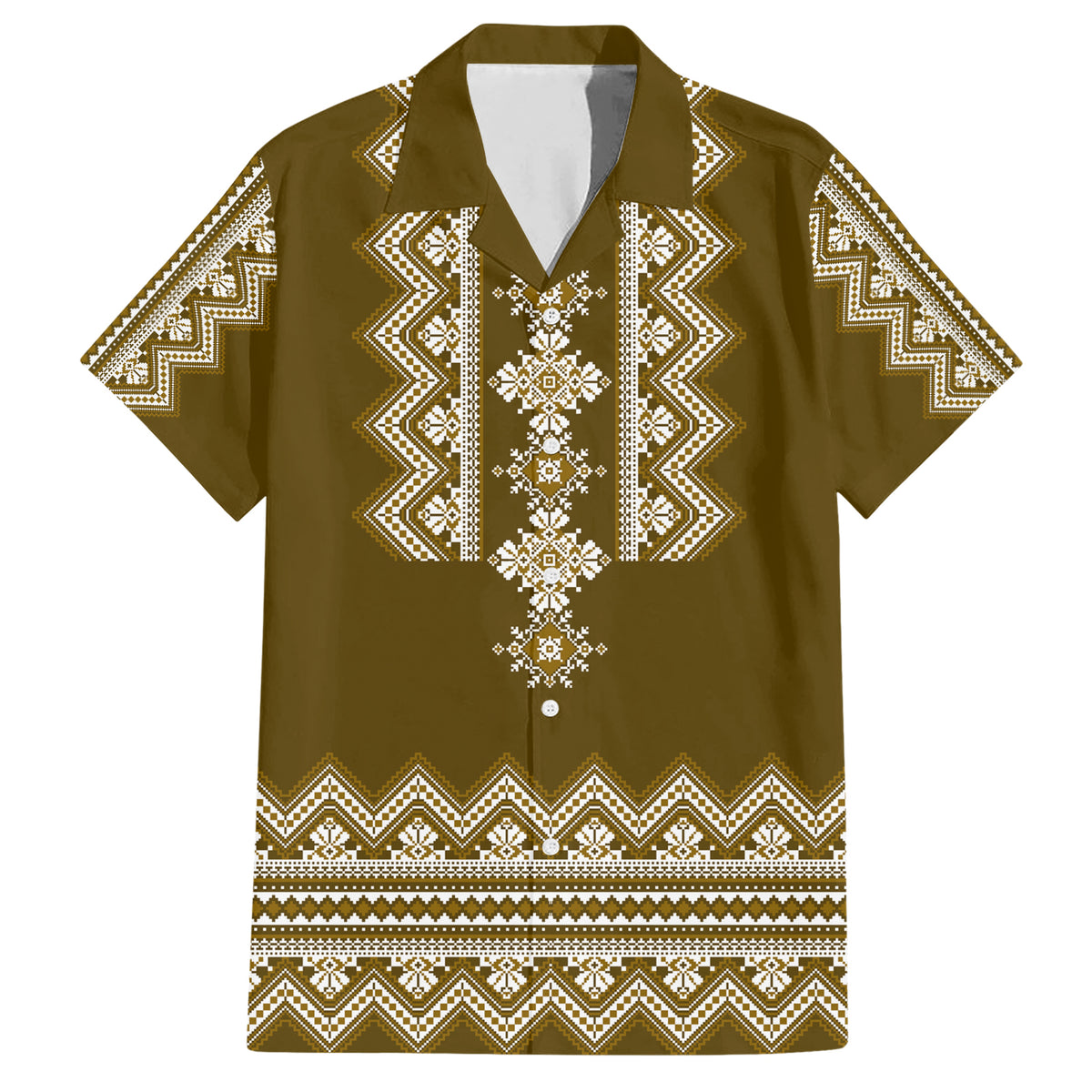 Ukraine Folk Pattern Family Matching Short Sleeve Bodycon Dress and Hawaiian Shirt Ukrainian Wood Brown Version - Wonder Print Shop