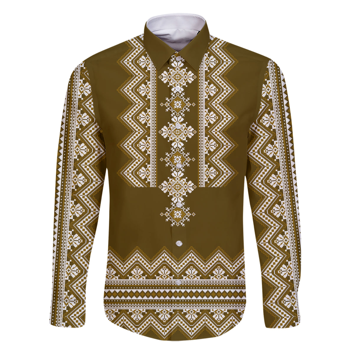 Ukraine Folk Pattern Family Matching Short Sleeve Bodycon Dress and Hawaiian Shirt Ukrainian Wood Brown Version - Wonder Print Shop