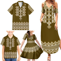 Ukraine Folk Pattern Family Matching Summer Maxi Dress and Hawaiian Shirt Ukrainian Wood Brown Version - Wonder Print Shop