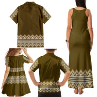 Ukraine Folk Pattern Family Matching Tank Maxi Dress and Hawaiian Shirt Ukrainian Wood Brown Version - Wonder Print Shop