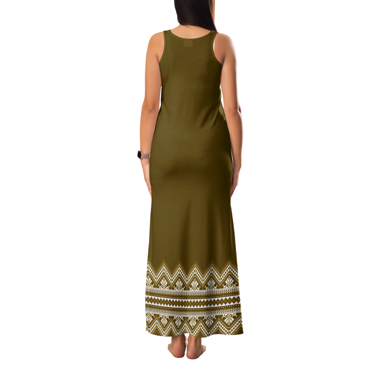 Ukraine Folk Pattern Family Matching Tank Maxi Dress and Hawaiian Shirt Ukrainian Wood Brown Version - Wonder Print Shop