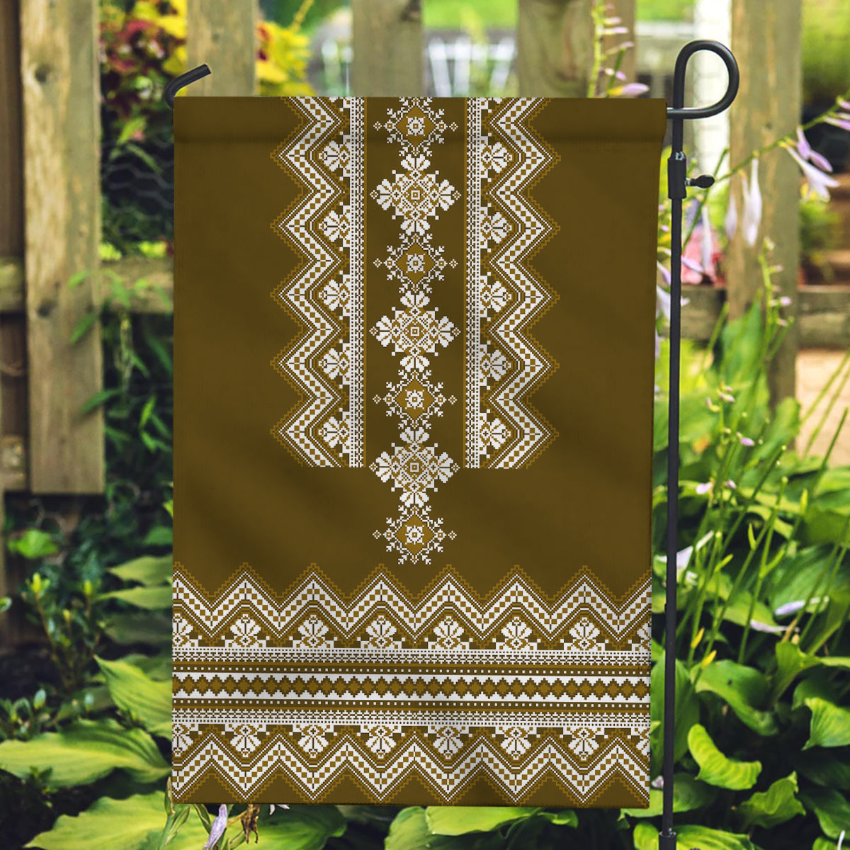 Ukraine Folk Pattern Garden Flag Ukrainian Wood Brown Version - Wonder Print Shop