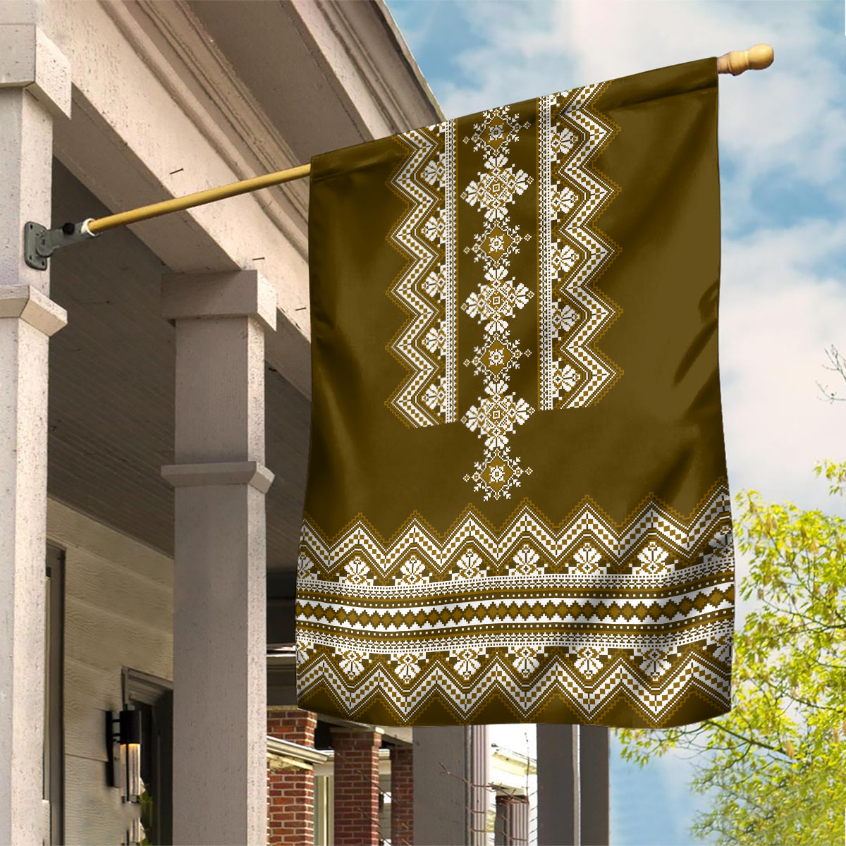 Ukraine Folk Pattern Garden Flag Ukrainian Wood Brown Version - Wonder Print Shop