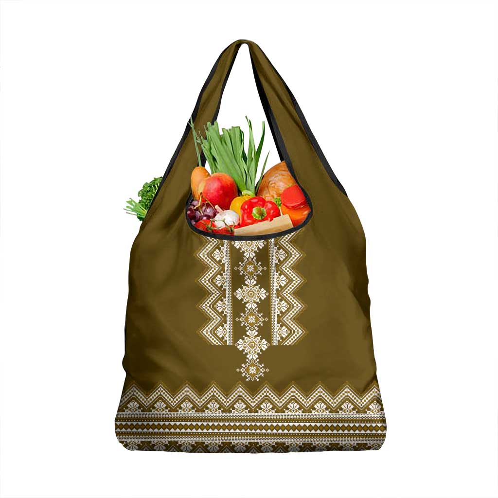 Ukraine Folk Pattern Grocery Bag Ukrainian Wood Brown Version
