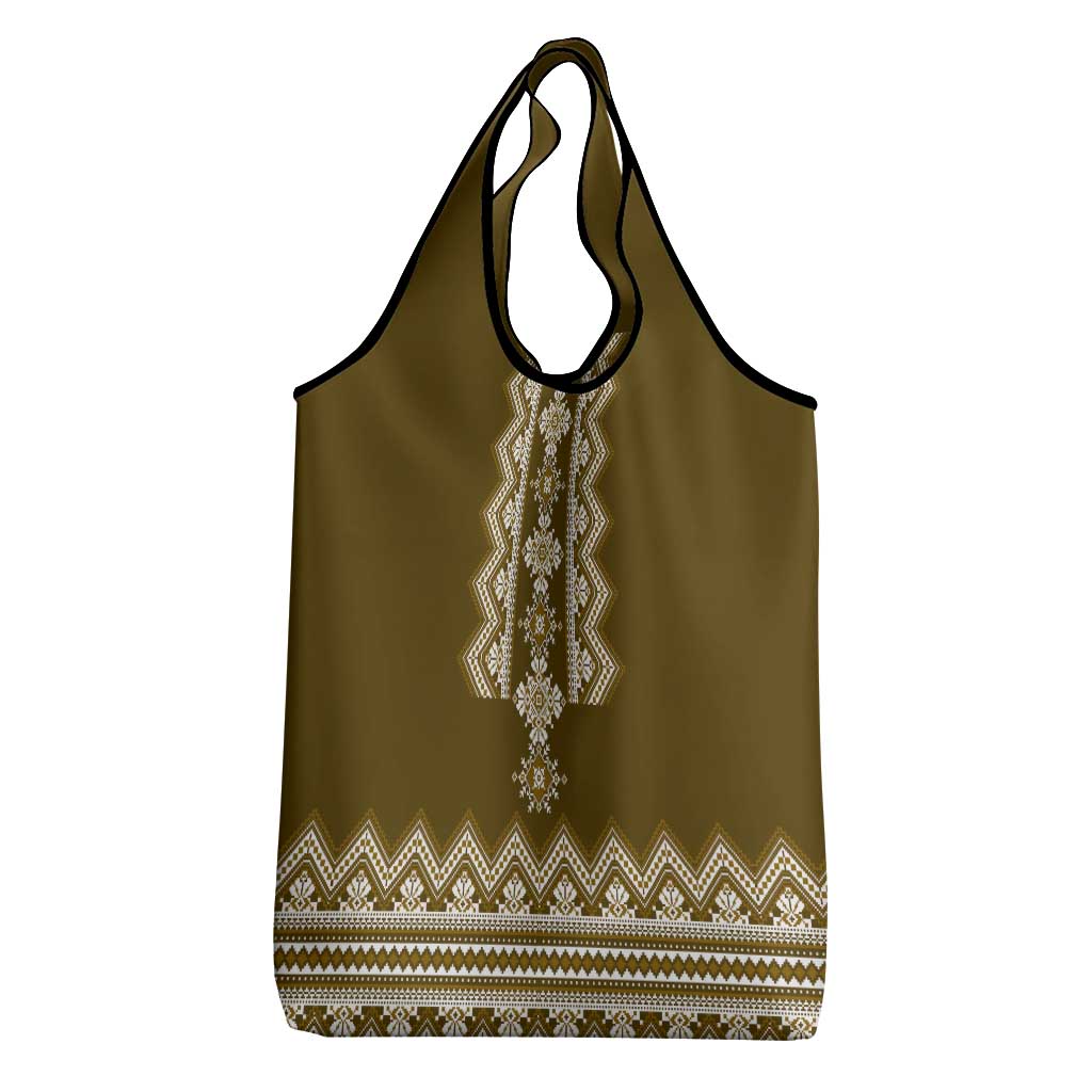 Ukraine Folk Pattern Grocery Bag Ukrainian Wood Brown Version