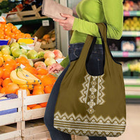 Ukraine Folk Pattern Grocery Bag Ukrainian Wood Brown Version
