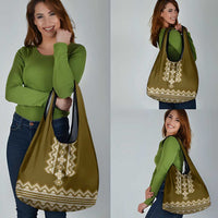 Ukraine Folk Pattern Grocery Bag Ukrainian Wood Brown Version