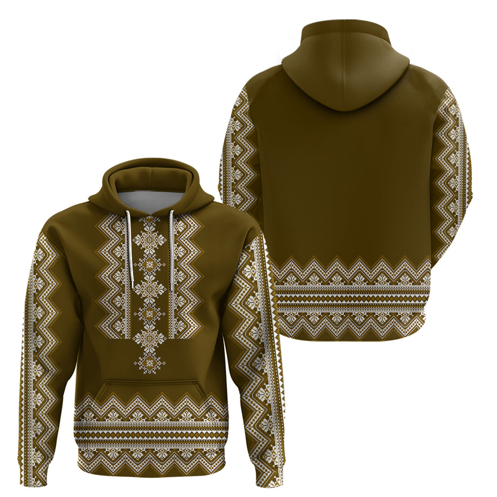 Ukraine Folk Pattern Hoodie Ukrainian Wood Brown Version - Wonder Print Shop