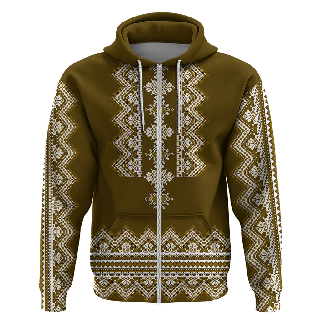 Ukraine Folk Pattern Hoodie Ukrainian Wood Brown Version - Wonder Print Shop