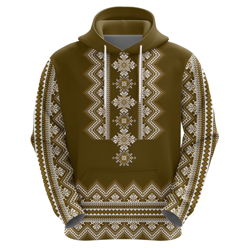Ukraine Folk Pattern Hoodie Ukrainian Wood Brown Version - Wonder Print Shop