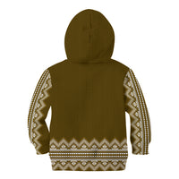 Ukraine Folk Pattern Kid Hoodie Ukrainian Wood Brown Version - Wonder Print Shop