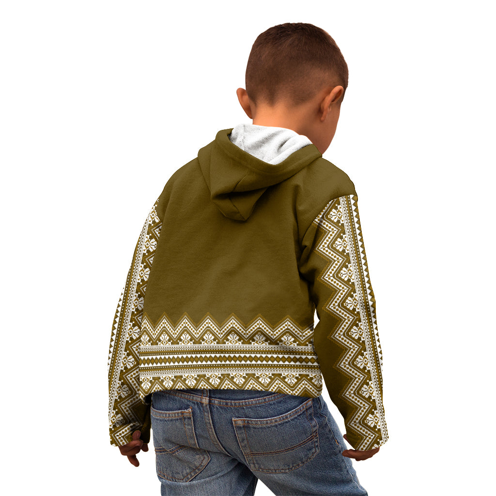 Ukraine Folk Pattern Kid Hoodie Ukrainian Wood Brown Version - Wonder Print Shop