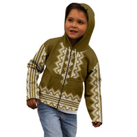 Ukraine Folk Pattern Kid Hoodie Ukrainian Wood Brown Version - Wonder Print Shop