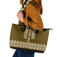 Ukraine Folk Pattern Leather Tote Bag Ukrainian Wood Brown Version - Wonder Print Shop