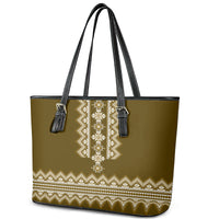 Ukraine Folk Pattern Leather Tote Bag Ukrainian Wood Brown Version - Wonder Print Shop