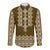 Ukraine Folk Pattern Long Sleeve Button Shirt Ukrainian Wood Brown Version - Wonder Print Shop