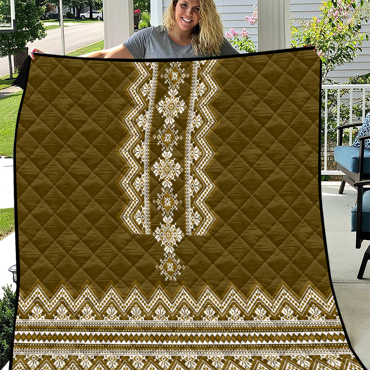 Ukraine Folk Pattern Quilt Ukrainian Wood Brown Version - Wonder Print Shop