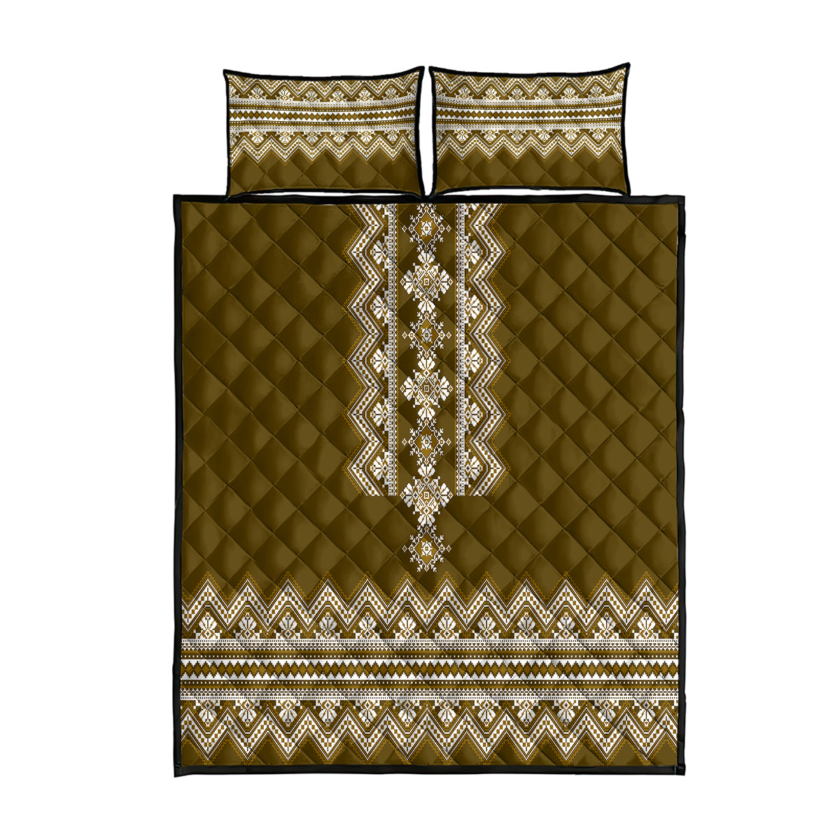 Ukraine Folk Pattern Quilt Bed Set Ukrainian Wood Brown Version - Wonder Print Shop