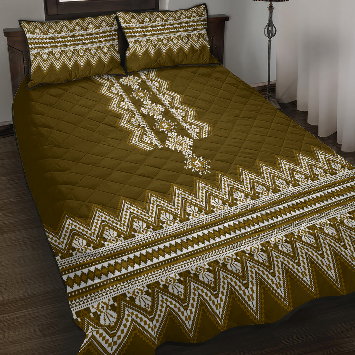 Ukraine Folk Pattern Quilt Bed Set Ukrainian Wood Brown Version - Wonder Print Shop