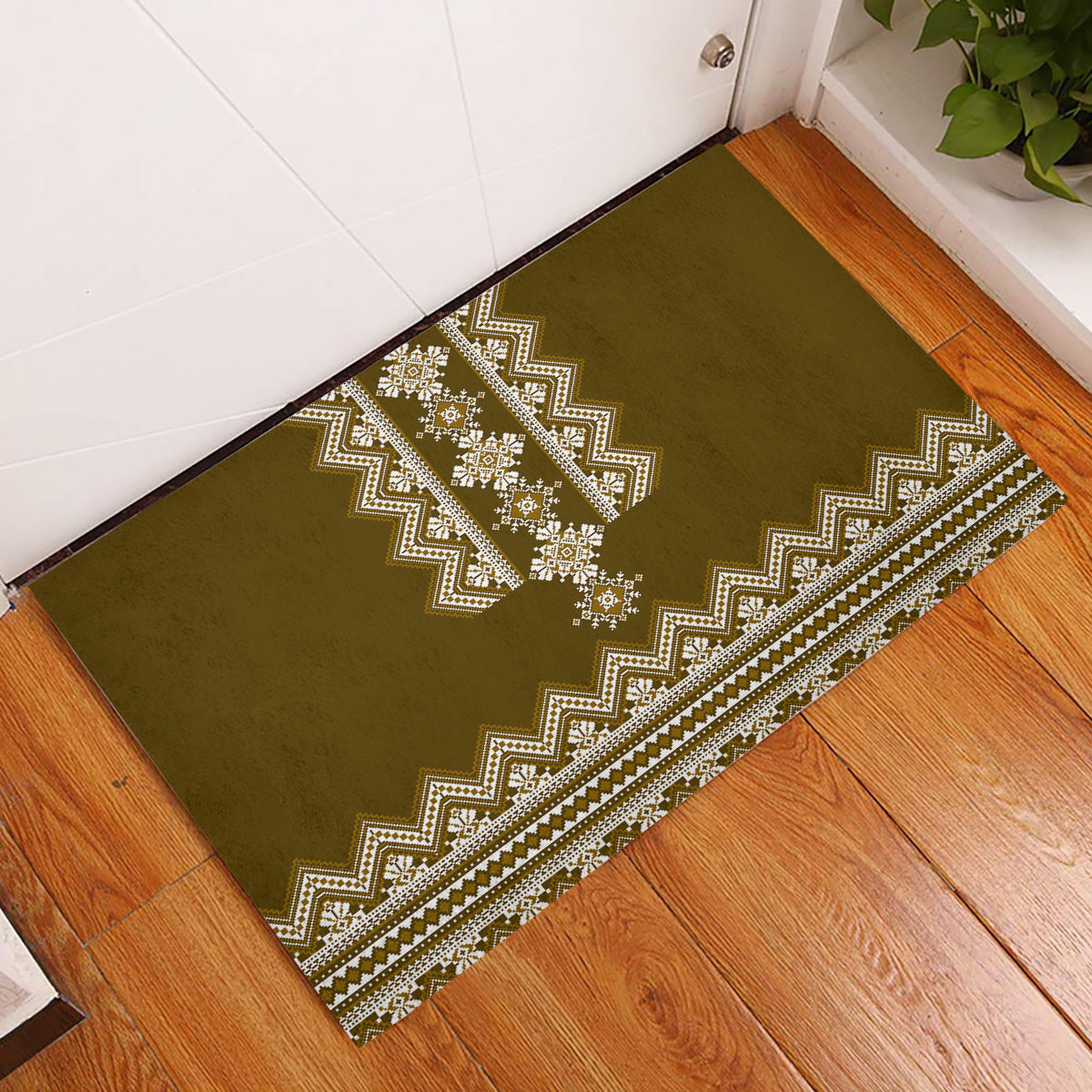 Ukraine Folk Pattern Rubber Doormat Ukrainian Wood Brown Version - Wonder Print Shop