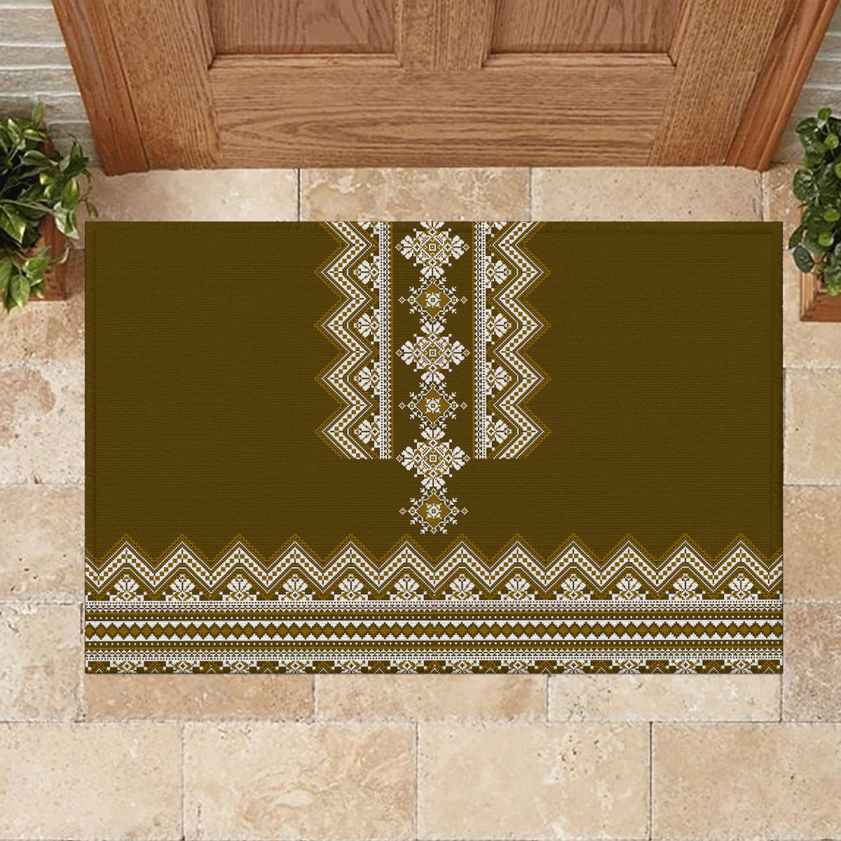 Ukraine Folk Pattern Rubber Doormat Ukrainian Wood Brown Version - Wonder Print Shop