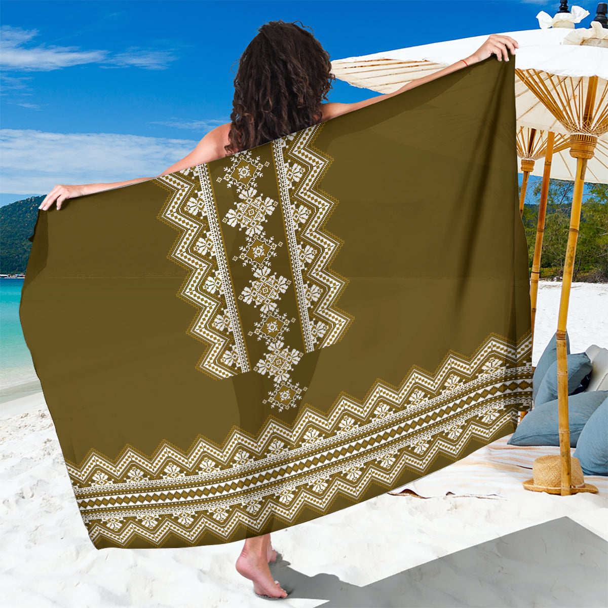 Ukraine Folk Pattern Sarong Ukrainian Wood Brown Version - Wonder Print Shop