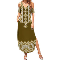 Ukraine Folk Pattern Summer Maxi Dress Ukrainian Wood Brown Version - Wonder Print Shop