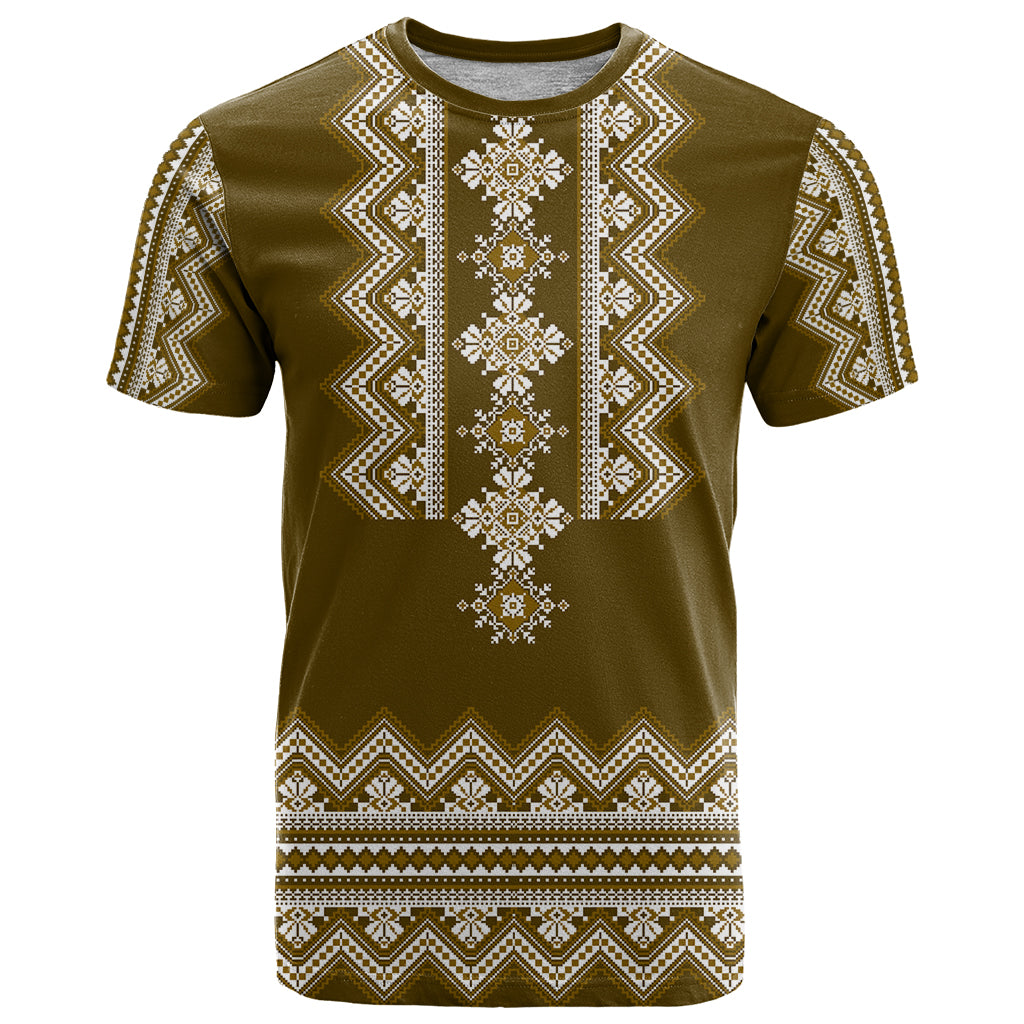 Ukraine Folk Pattern T Shirt Ukrainian Wood Brown Version - Wonder Print Shop