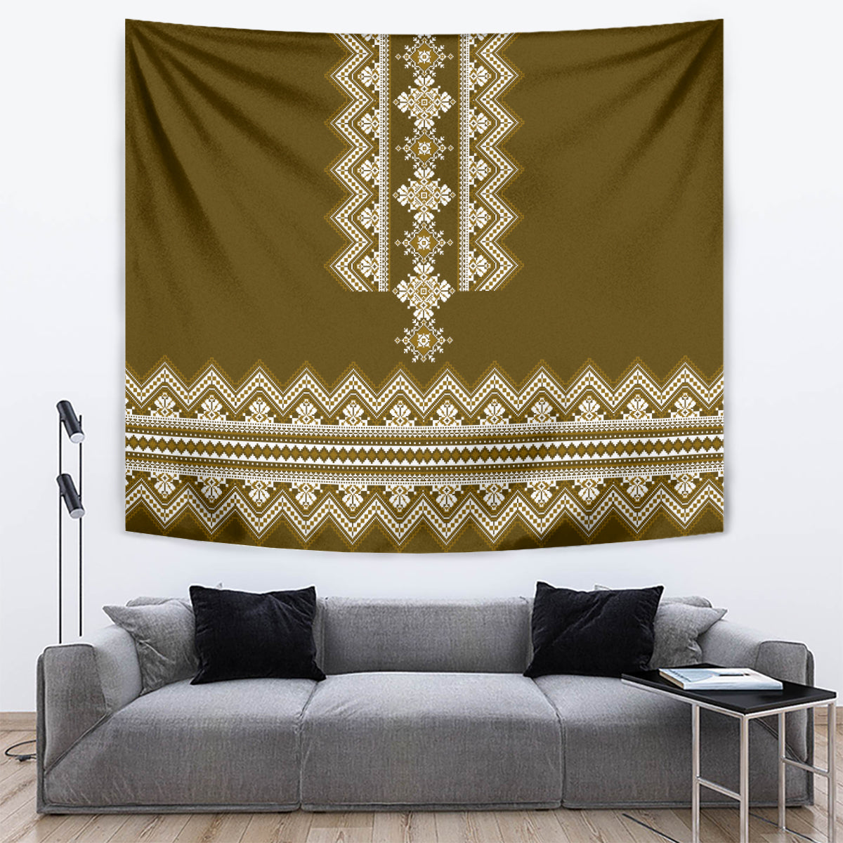 Ukraine Folk Pattern Tapestry Ukrainian Wood Brown Version - Wonder Print Shop