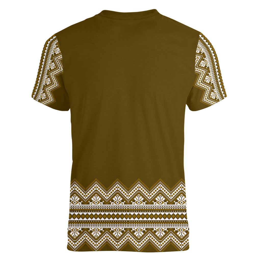 Ukraine Folk Pattern Women V Neck T Shirt Ukrainian Wood Brown Version - Wonder Print Shop