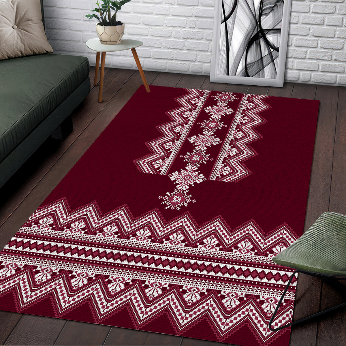 Ukraine Folk Pattern Area Rug Ukrainian Wine Red Version - Wonder Print Shop