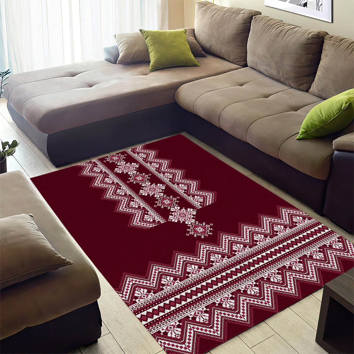Ukraine Folk Pattern Area Rug Ukrainian Wine Red Version - Wonder Print Shop